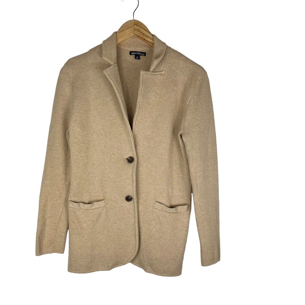 J. Crew Factory Sweater Blazer Women's Small Two Button Knit Tan Cotton